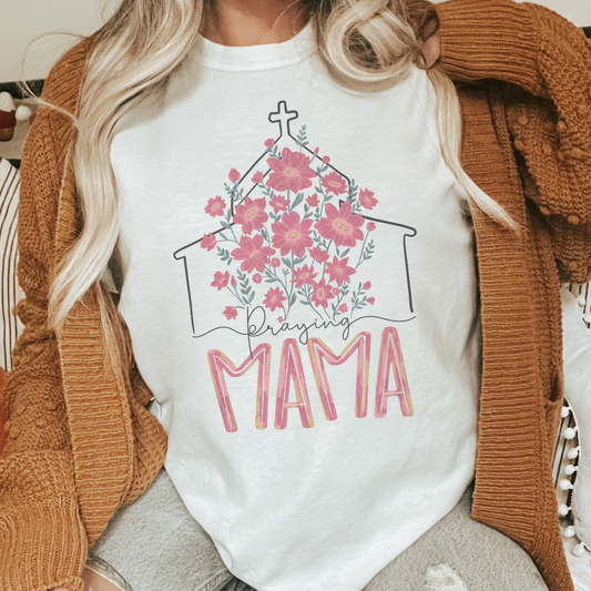 Praying Mama floral mama aesthetic tshirt, mama Christian tshirt multiple color options, cute mama t-shirts, cute mom tshirt.