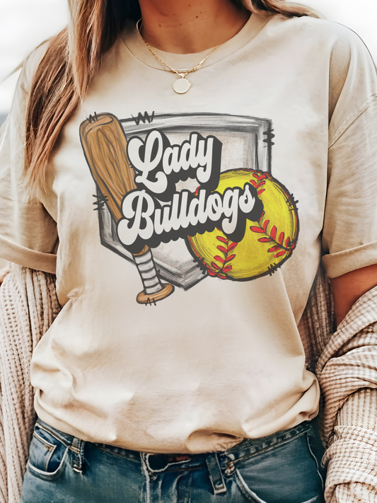 Lady Bulldogs softball home plate tshirt, unisex cut tshirt