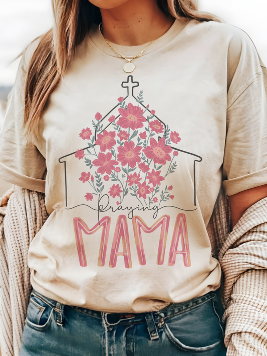 Praying Mama floral mama aesthetic tshirt, mama Christian tshirt multiple color options, cute mama t-shirts, cute mom tshirt.