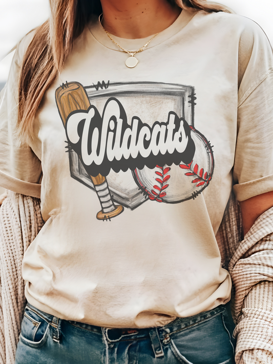 Wildcats Baseball home plate tshirt, unisex cut tshirt