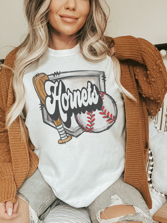 Hornets Baseball home plate tshirt, unisex cut tshirt