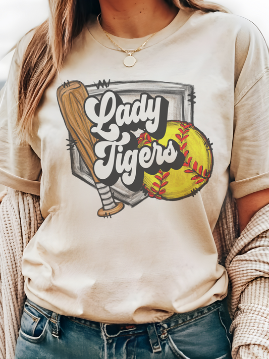 Lady Tigers softball home plate tshirt, unisex cut tshirt
