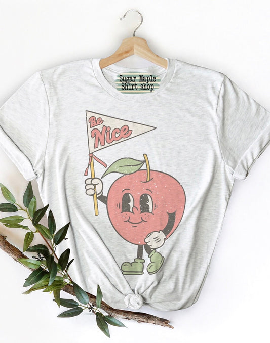 Be nice Teacher tshirt, retro teacher tshirt, back to school tshirt, cute teacher tshirt, be kind teacher heather ash tshirt