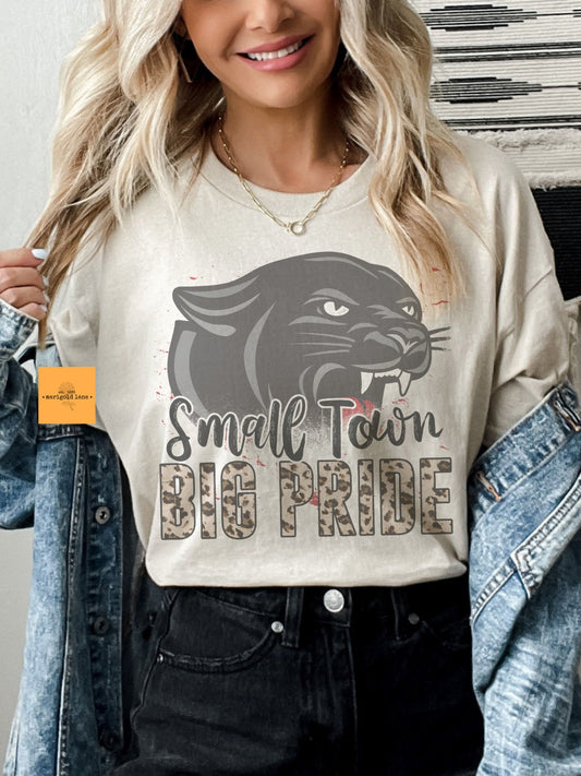 Small town big Pride Panthers mascot, football tshirt, football mom tshirt, cute game day tshirt, mascot tshirt sand colored tshirt