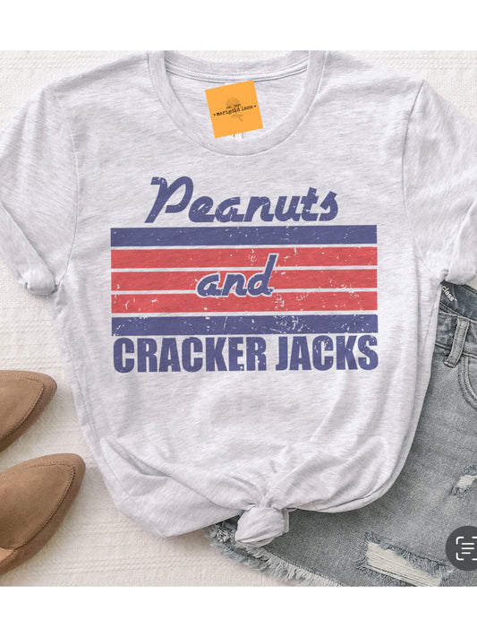 Peanuts and cracker jacks tshirt, retro baseball tshirt, cute game day tshirt, ballpark tshirt heather ash tshirt