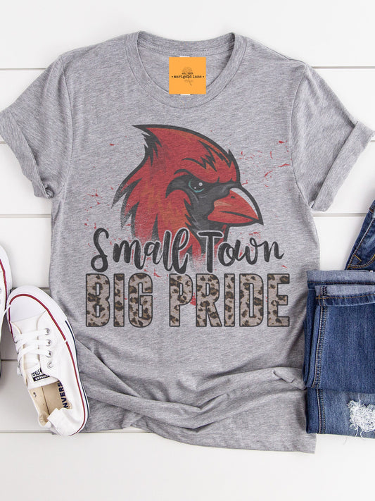 Small town big Pride Cardinal mascot, football tshirt, football mom tshirt, cute game day tshirt, mascot tshirt heather gray tshirt