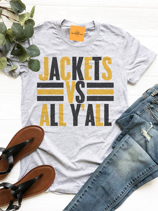 Jackets vs all y’all mascot, black and gold yellowjackets tshirt, cute game day tshirt, small town big Pride tshirt heather ash tshirt