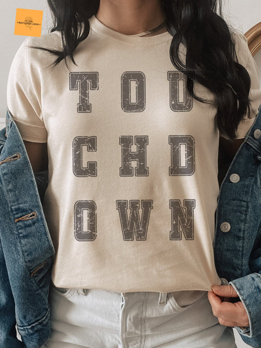 Touch down y’all mascot, football gameday tshirt, football mom tshirt, touchdown gameday, school spirit tshirt heather sand tshirt