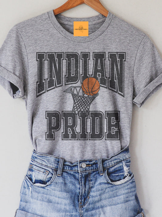 Indian Pride Basketball, Indians tshirt, football mom tshirt, cute game day tshirt, small town big Pride tshirt heather gray tshirt