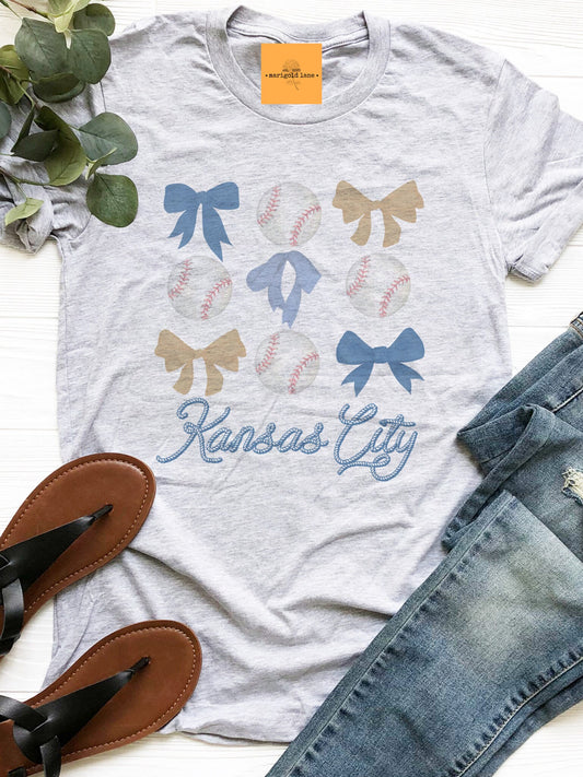 Kansas City coquette bow baseball , baseball bow  gameday tshirt, tshirt, cute game day tshirt, tshirt heather ash unisex cut tshirt