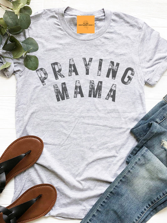 Praying Mama religious aesthetic tshirt, mama checkered tshirt multiple color options, cute christian mama t-shirts, cute mom tshirt.