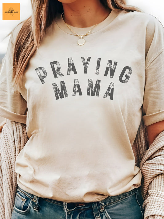 Praying Mama religious aesthetic tshirt, mama checkered tshirt multiple color options, cute christian mama t-shirts, cute mom tshirt.