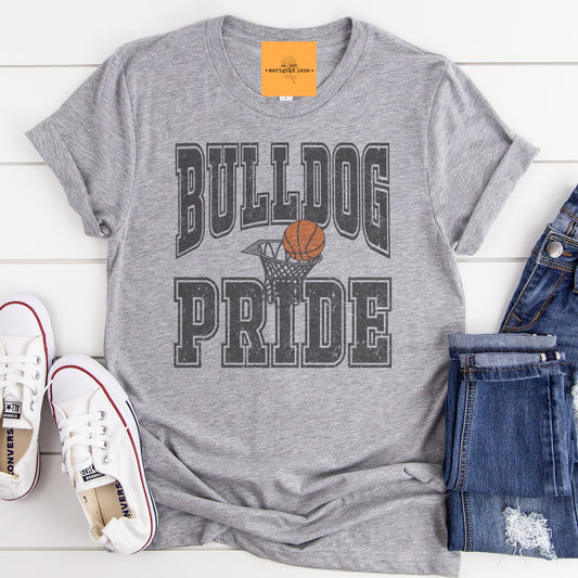 Bulldog Pride Basketball, basketball tshirt, football mom tshirt, cute game day tshirt, small town big Pride tshirt heather gray tshirt