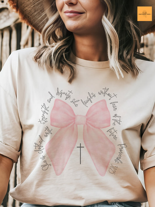 Coquette Christian tshirt, christian bow tshirt, girly Christian tshirt, church tshirt, unisex cut T-shirt