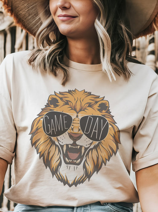 Lions with game day glasses game day mascot, football tshirt, football mom tshirt, cute game day tshirt, mascot tshirt, unisex cut tshirt