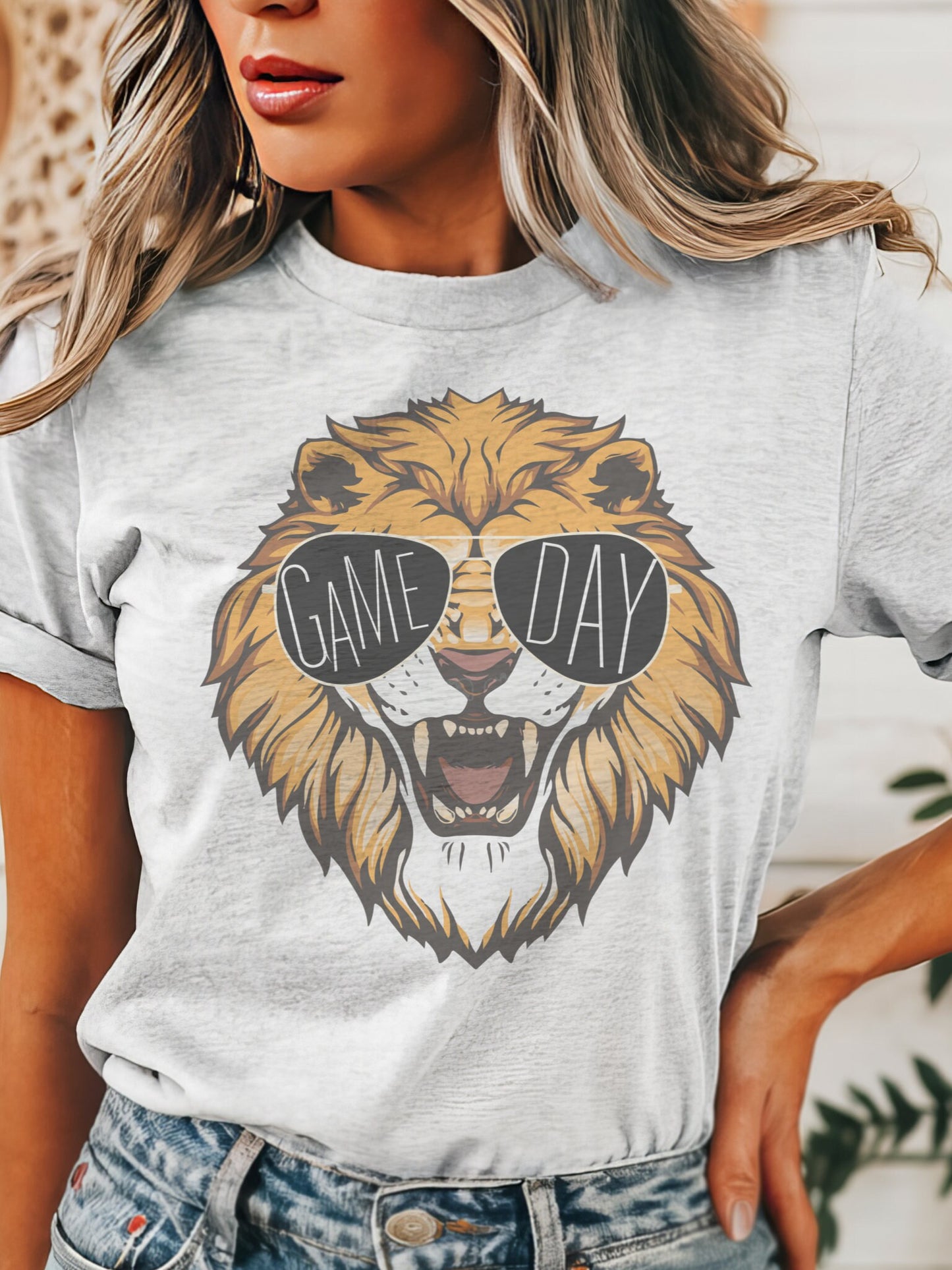 Lions with game day glasses game day mascot, football tshirt, football mom tshirt, cute game day tshirt, mascot tshirt, unisex cut tshirt