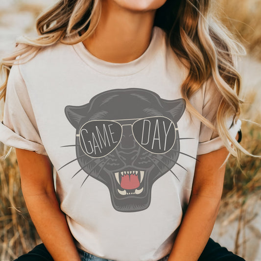 Panthers with game day glasses game day mascot, football tshirt, football mom tshirt, cute game day tshirt, mascot tshirt, unisex cut tshirt