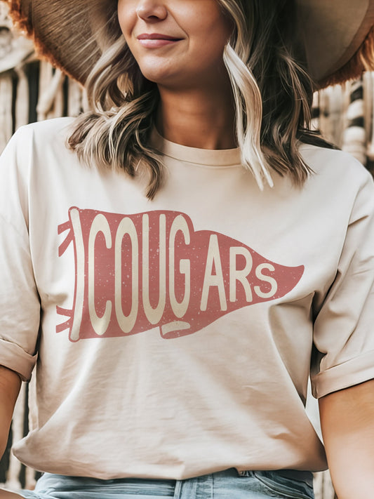Cougars pennant mascot, Cougars Dark Red Game Day, football mom tshirt, cute game day tshirt, mascot unisex tshirt