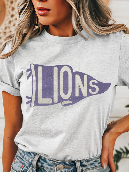 Lions pennant mascot,Lions Purple Game Day, football mom tshirt, cute game day tshirt, mascot unisex tshirt