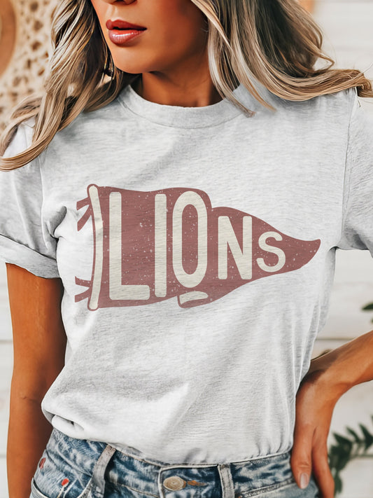 Lions pennant mascot,Lions Dark Red Game Day, football mom tshirt, cute game day tshirt, mascot unisex tshirt