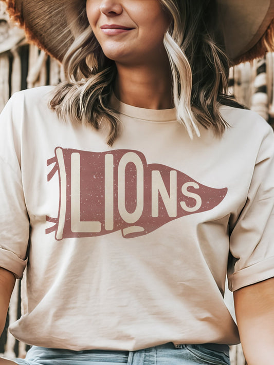 Lions pennant mascot,Lions Dark Red Game Day, football mom tshirt, cute game day tshirt, mascot unisex tshirt