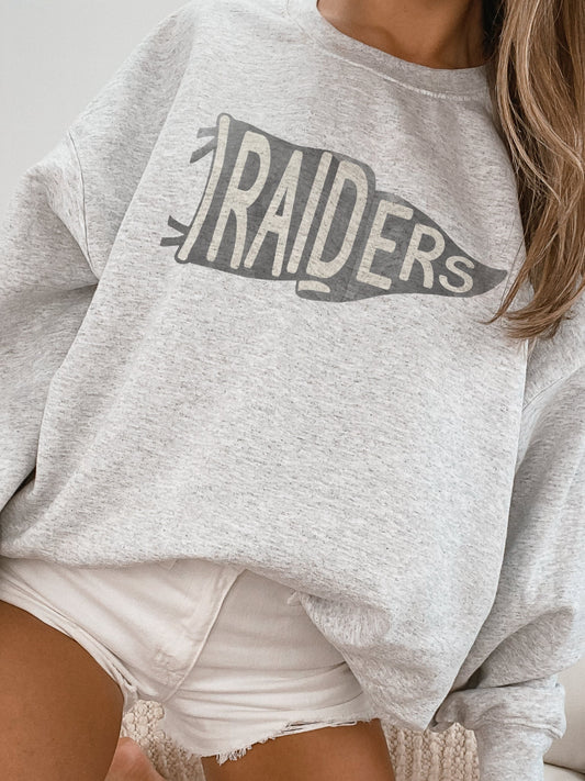 Raiders pennant mascot, Varsity Mascot game day football, football mom crewneck, cute game day sweatshirt, Heather ash unisex sweatshirt