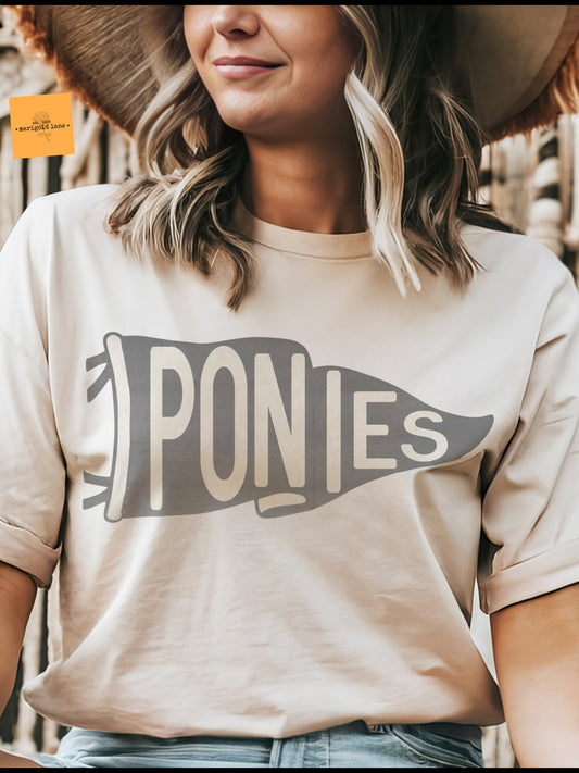 Ponies pennant mascot, Ponies Mascot game day football tshirt, football mom tshirt, cute game day tshirt, mascot unisex tshirt