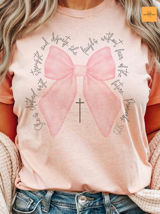 Coquette Christian tshirt, christian bow tshirt, girly Christian tshirt, church tshirt, unisex cut T-shirt