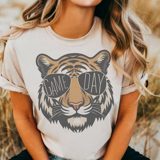 Tigers with game day glasses game day mascot, football tshirt, football mom tshirt, cute game day tshirt, mascot tshirt, unisex cut tshirt