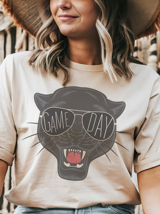 Panthers with game day glasses game day mascot, football tshirt, football mom tshirt, cute game day tshirt, mascot tshirt, unisex cut tshirt