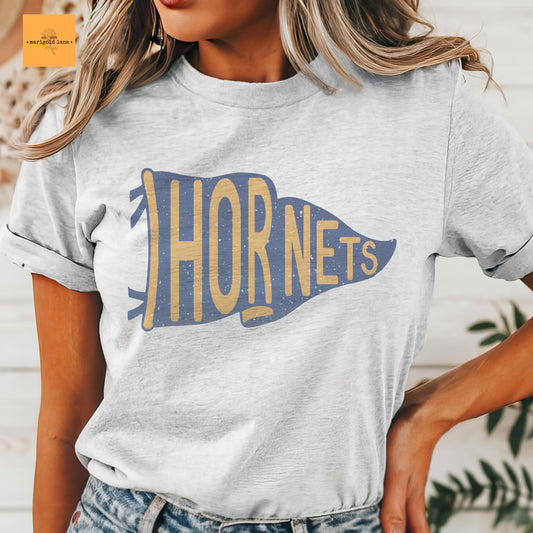 Hornets pennant mascot, Hornets Blue & gold game day football tshirt, football mom tshirt, cute game day tshirt, mascot unisex tshirt