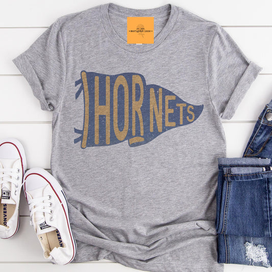 Hornets pennant mascot, Hornets Blue & gold game day football tshirt, football mom tshirt, cute game day tshirt, mascot unisex tshirt