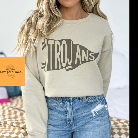 Trojans pennant mascot, Varsity Trojans game day football, football mom crewneck, cute game day sweatshirt, unisex sweatshirt