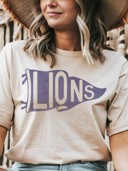 Lions pennant mascot,Lions Purple Game Day, football mom tshirt, cute game day tshirt, mascot unisex tshirt