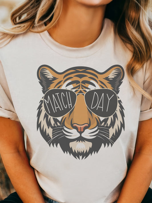 Tigers with Match day glasses Match day mascot, football tshirt, football mom tshirt, cute game day tshirt, mascot tshirt, unisex cut tshirt