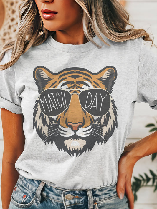 Tigers with Match day glasses Match day mascot, football tshirt, football mom tshirt, cute game day tshirt, mascot tshirt, unisex cut tshirt