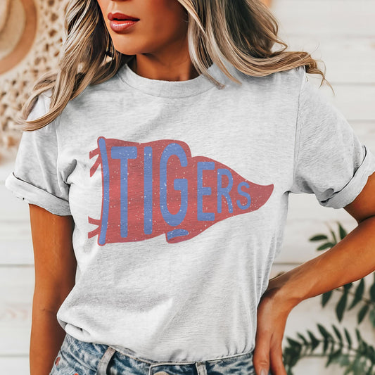 Tigers red and blue pennant mascot, Tigers game day football tshirt, football mom tshirt, cute game day tshirt, mascot unisex tshirt
