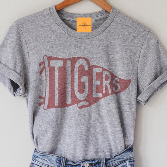 Tigers red pennant mascot, Tigers game day football tshirt, football mom tshirt, cute game day tshirt, mascot unisex tshirt