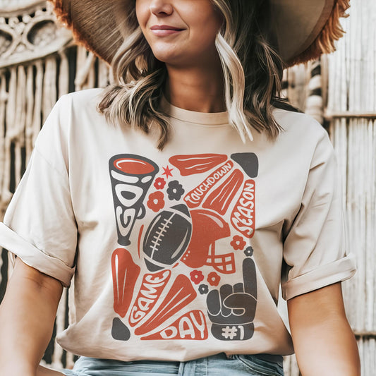 Preppy Football tshirt, retro red and black football tshirt, football mom tshirt, coquette game day tshirt, mascot tshirt, unisex tshirt