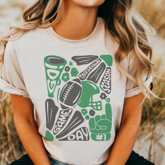 Preppy Football tshirt, retro green and black football tshirt, football mom tshirt, coquette game day tshirt, mascot tshirt, unisex tshirt