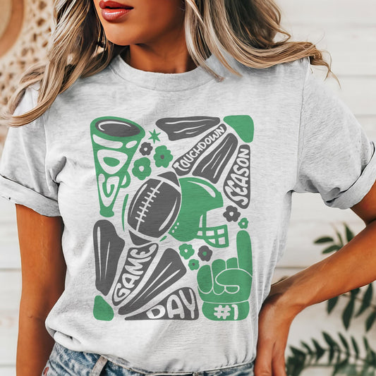Preppy Football tshirt, retro green and black football tshirt, football mom tshirt, coquette game day tshirt, mascot tshirt, unisex tshirt