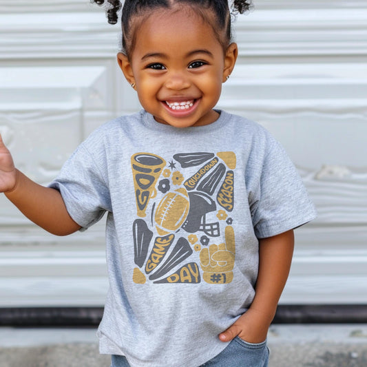 Preppy Youth Football tshirt, retro black and gold football tshirt, football mom tshirt, coquette game day tshirt, youth tshirt