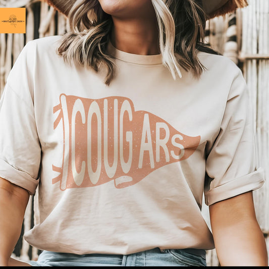 Cougars orange pennant mascot, Cougars game day football tshirt, football mom tshirt, cute game day tshirt, mascot unisex tshirt