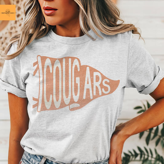 Cougars orange pennant mascot, Cougars game day football tshirt, football mom tshirt, cute game day tshirt, mascot unisex tshirt