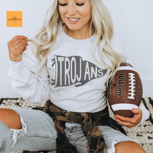 Trojans pennant mascot, Varsity Trojans game day football, football mom crewneck, cute game day sweatshirt, unisex sweatshirt