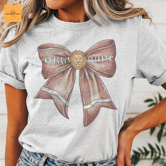 Lions football coquette bow tshirt, lions football bow Game Day, football mom tshirt, cute game day tshirt, mascot unisex tshirt