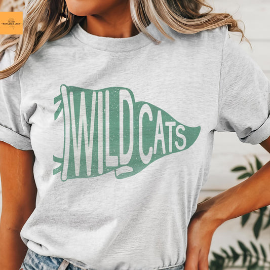 Wildcats green pennant mascot, Wildcats game day football tshirt, football mom tshirt, cute game day tshirt, mascot unisex tshirt