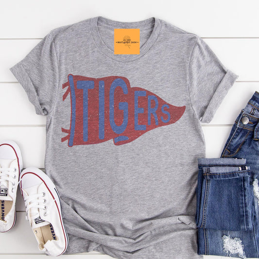 Tigers red and blue pennant mascot, Tigers game day football tshirt, football mom tshirt, cute game day tshirt, mascot unisex tshirt