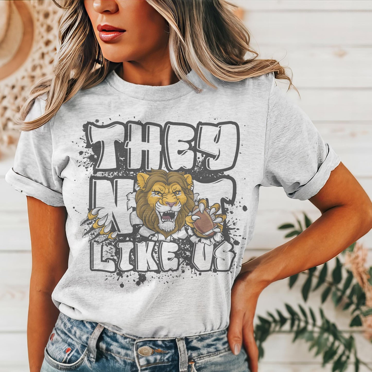 Lions they not like us game day mascot, football tshirt, football mom tshirt, cute game day tshirt, mascot tshirt, unisex cut tshirt
