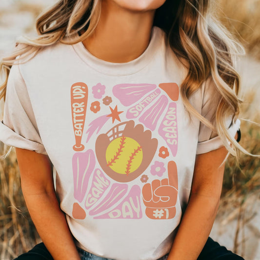 Preppy Softball tshirt, retro pinky peach tshirt, Softball mom tshirt, coquette game day tshirt, mascot tshirt, unisex tshirt